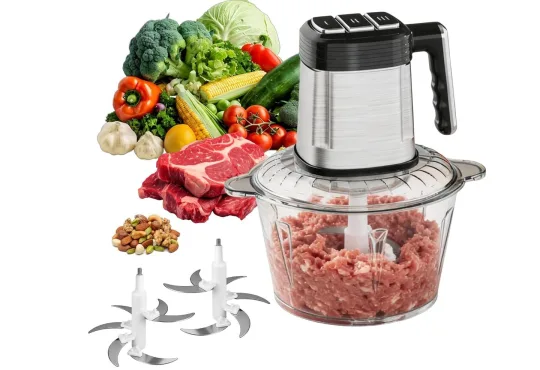 Electric food chopper 2 l with glass and steel bowls